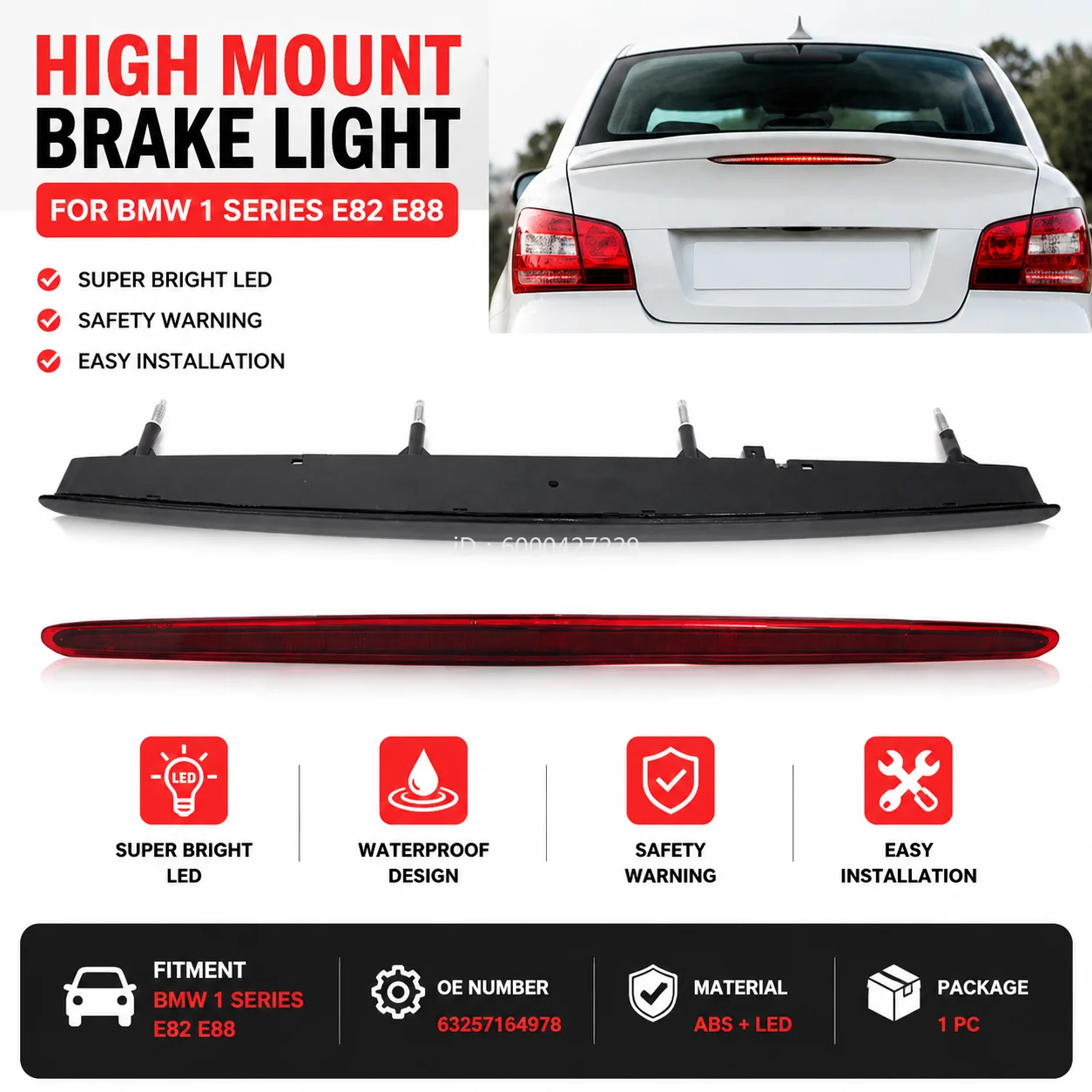 For 2007 - 2013 Year BMW 1 Series BMW 128i 135i M E82 E88 Third High Position Brake Light Brake Warning Light 63257164978