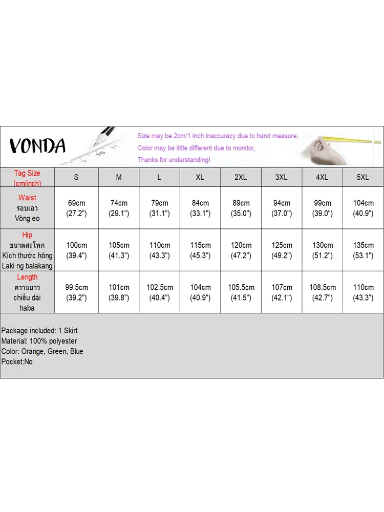 VONDA 여성 맥시 스커트 2025 여름 패치 워크 격자 무늬 오버 스커트 휴일 보헤미안 프린트 롱 바지 캐주얼 오버 사이즈 Femininas