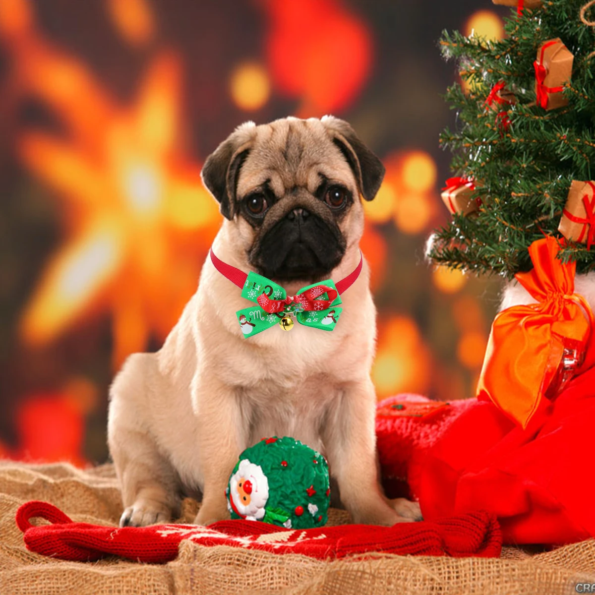 

4 Pcs Pet Collar Set Christmas Puppy Dog Accessories Soft Durable Washable Bright Color Xmas Pet Costumes Dog Leash