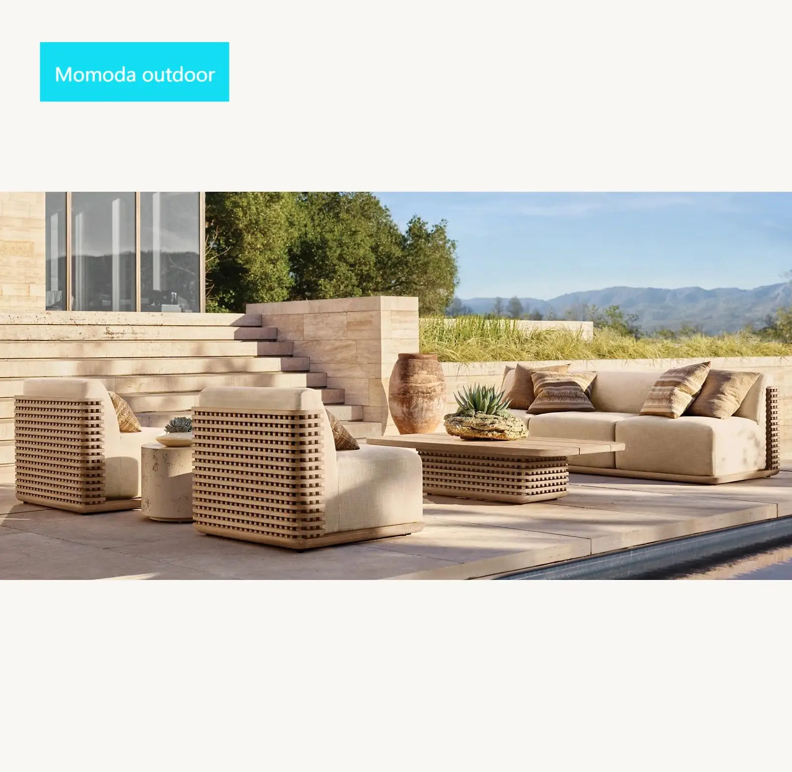 

Hotel Customize Luxury American Style Modern All Weather Patio Set Teak Outdoor Furniture Garden Sofas with Thick Cushion