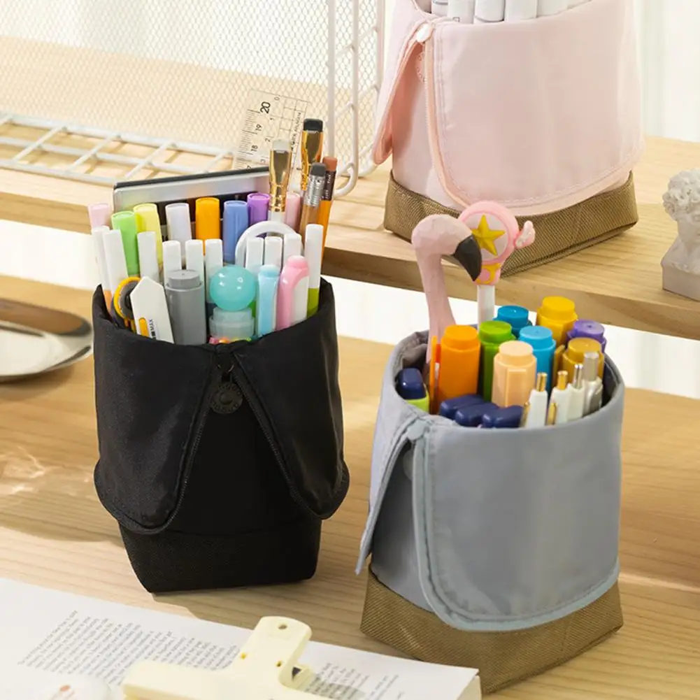Estojo de pé com fecho com zíper, grande capacidade caneta titular, leve saco estético caneta, volta às aulas