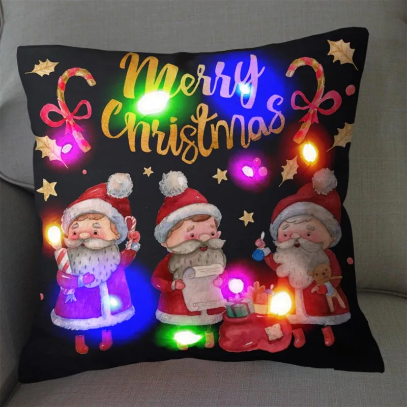 Cartoon Christmas Snowman Alphabet Print Pillowcase LED Lights Christmas Lights Pillowcase Cushion Cover