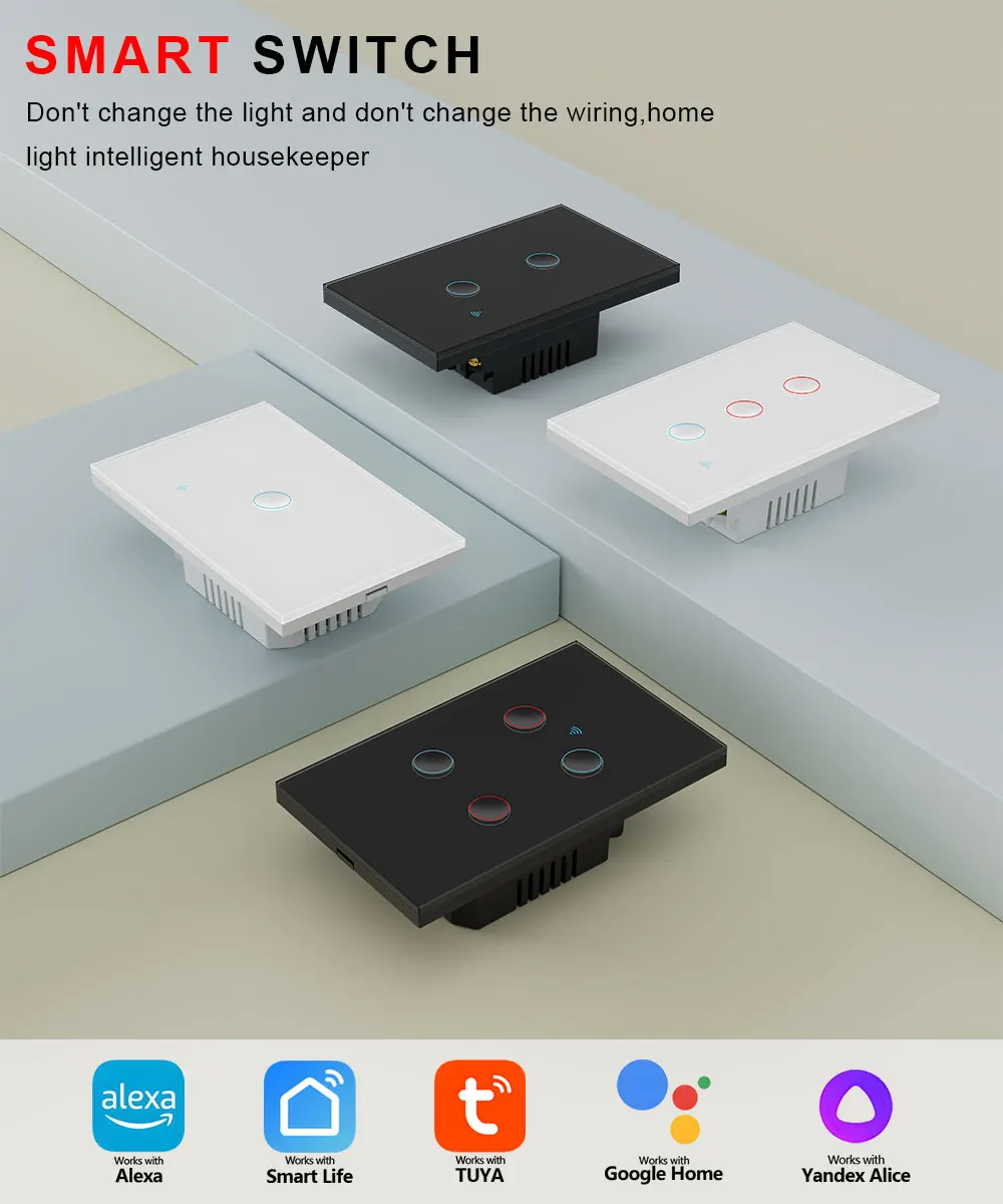 US WiFi+Bluetooth Smart Wall Switch, Gesture & Voice Control, Works with Google Home, Require Neutral Wire , Smart Life APP