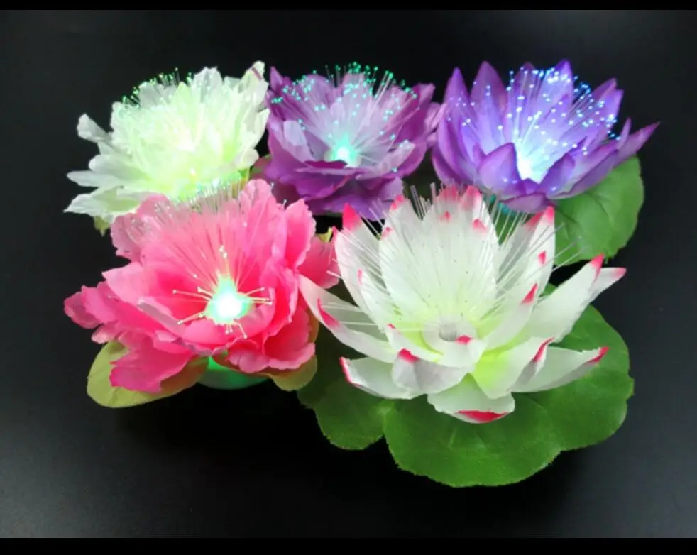 New LED colorful fiber optic lotus lights small flower night light flash festival decoration luminous lights 6pcs/lot