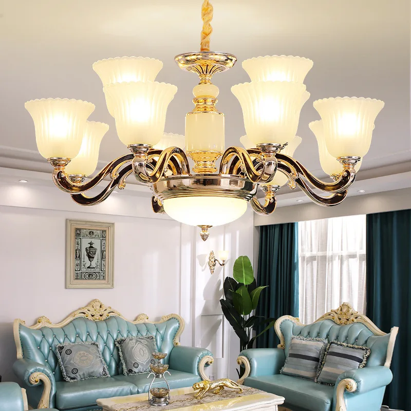 

New European Style Chandelier Luxury Modern Living Room Light Dining Room Bedroom Staircase Round Shade Candle Pendant Lamp Hot