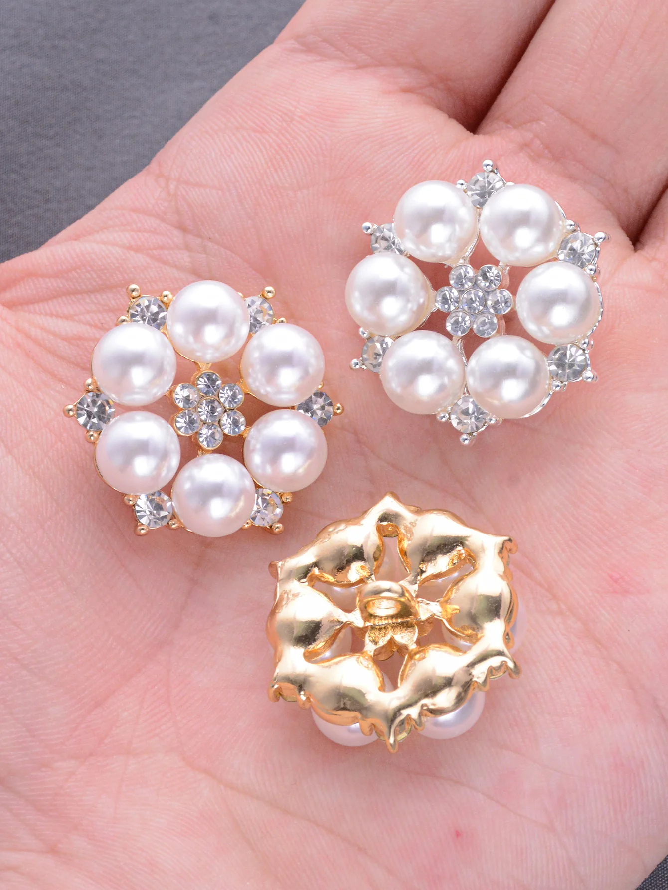 5 قطعة/الحزمة عالية الجودة اللؤلؤ الراين أزرار 21-28 مللي متر زهرة على شكل اكسسوارات الديكور DIY بها بنفسك الحرف والملابس