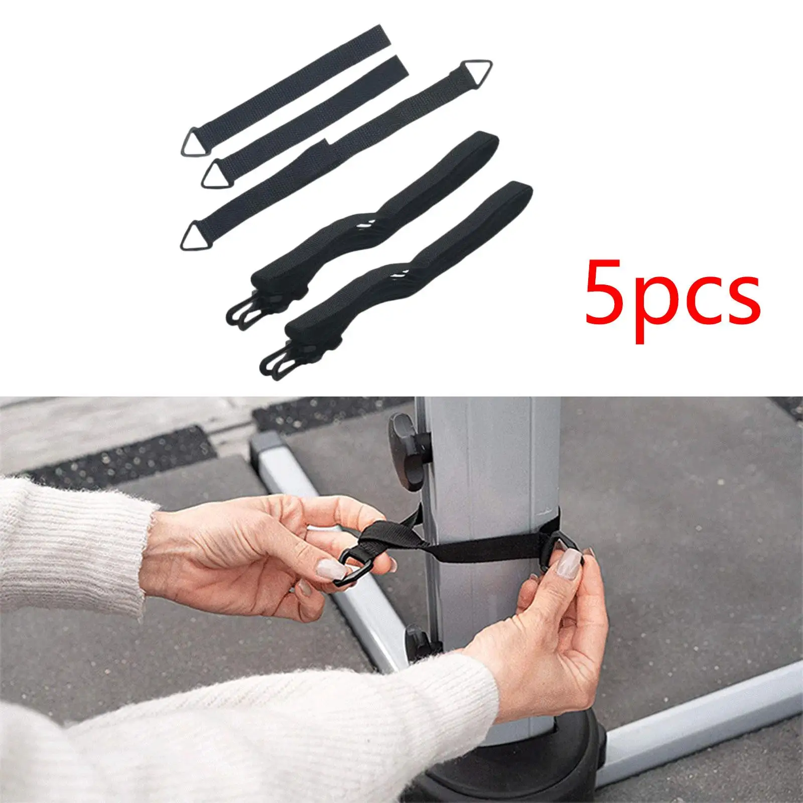 

5 Pieces Securing Straps for Parasol Reusable Protection Windproof Black Patio Umbrella Strap for Yard Patio Shading Backyard