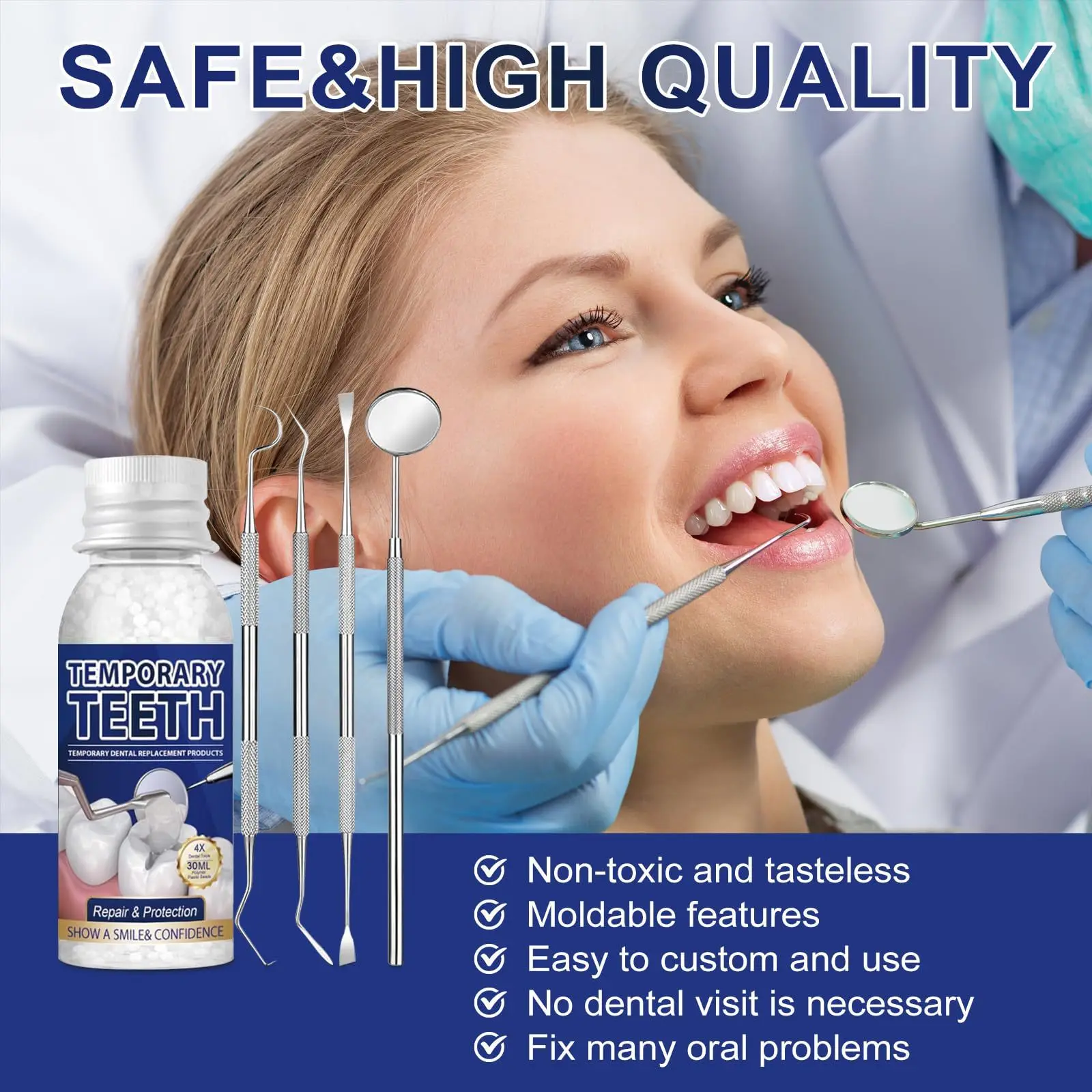 Temporary Tooth Repair Beads Thermal Glue Gap Filling Kit for Broken Teeth, Home & Dental Clinic Use