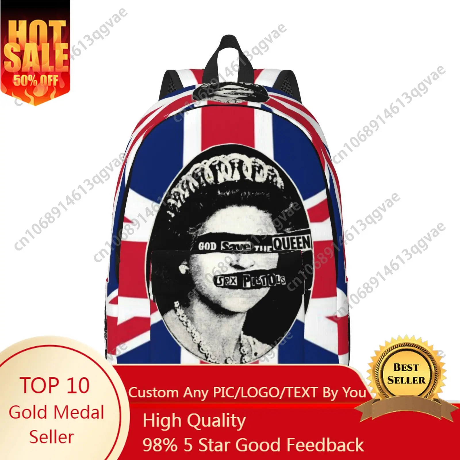 Sex Pistols UK Punk Rock Band Custom Canvas Lightweight Backpack Fashion Durable Student Men Women Business Daypack