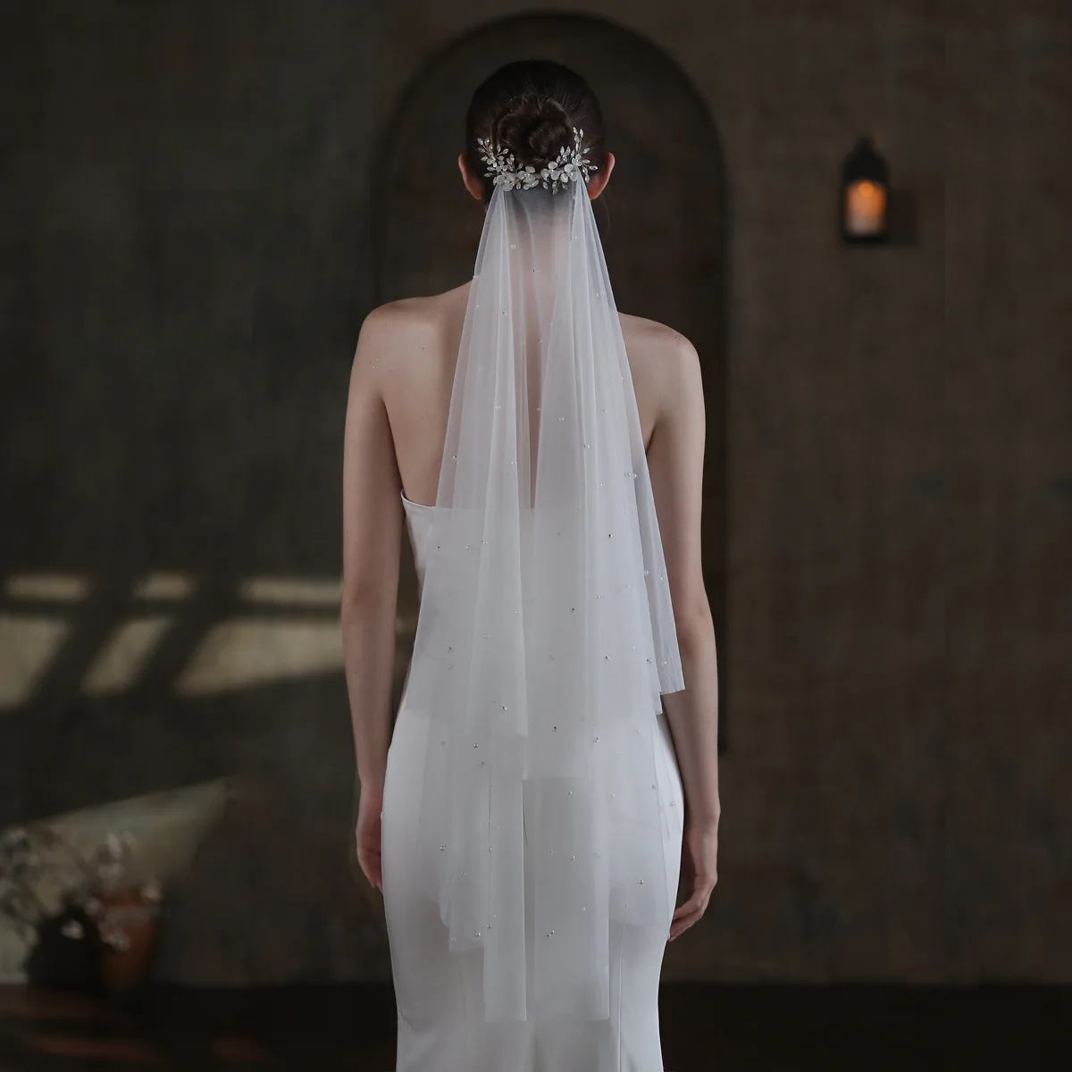 

V840 European and American Best-Selling Double-Layer Crystal Crown Pearl Bridal Veil Wedding Travel Photography White Wedding Headpiece