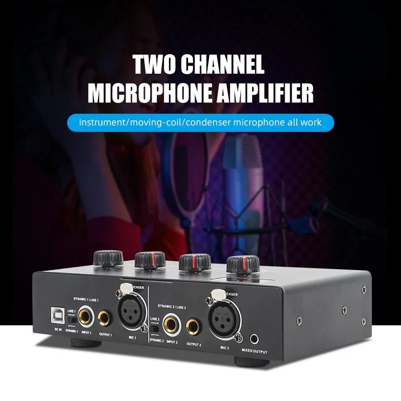 Microphone amplifier dynamic condenser microphone, musical instrument sound card, universal 48V phantom dual-way fantasy power