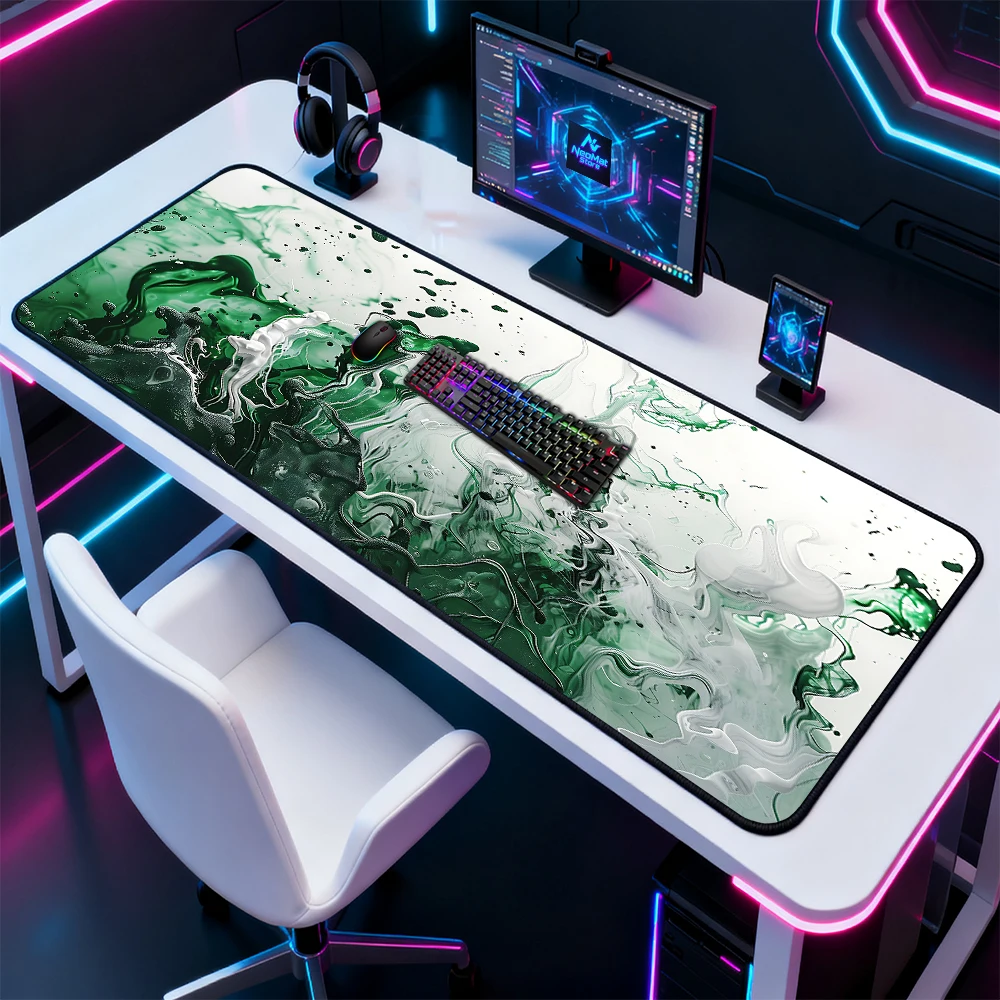 Liquid Swirl Desk Pad Green 180x60 Gaming Abstract Large Mousepad Nonslip Deskmat White Premium Desk Pad Full Playmat Computer