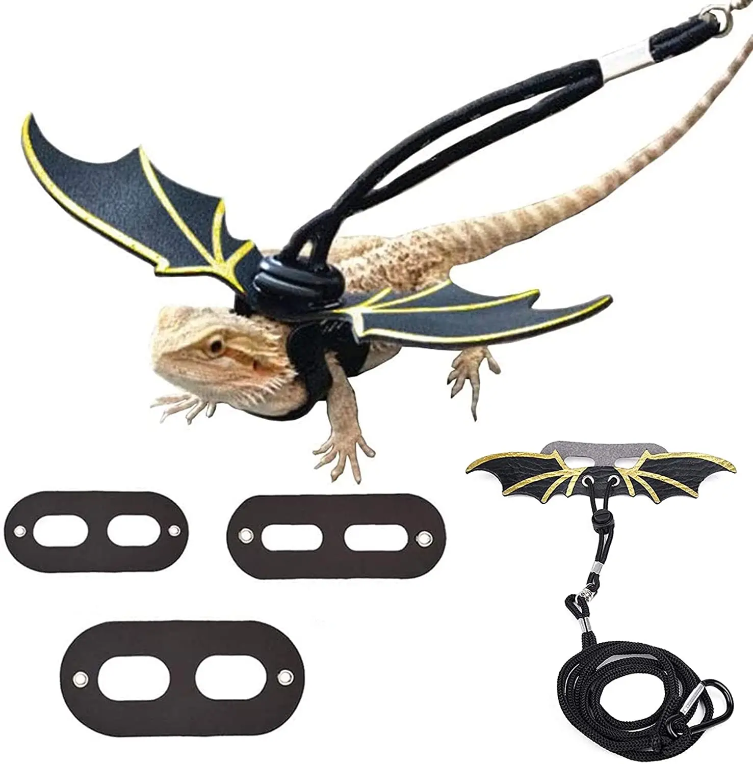 Adjustable Bearded Dragon Leash Harness set Wings Costume Clothes From Baby To Juvenile Lizard Iguana Gecko Chameleon Walking