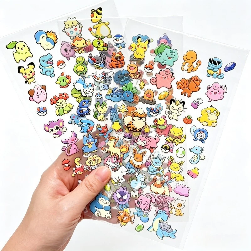 3 Style Pokemon Sticker Sheets Assorted Kanto Hoenn Sinnoh Cartoon Creature Decals with Pikachu Anime Collection Toys Gift