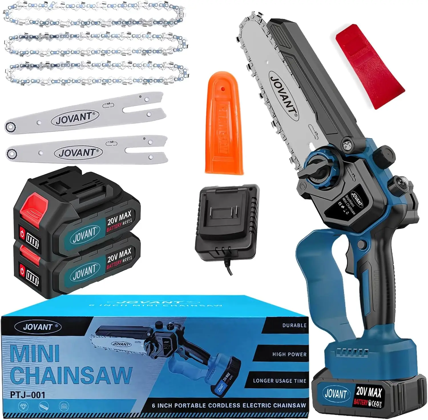 Cordless Chainsaw, Electric Chain Saw With 2 Pack 4000Mah Batteries, Battery Chainsaw With Logging Wedge Electric Saw For