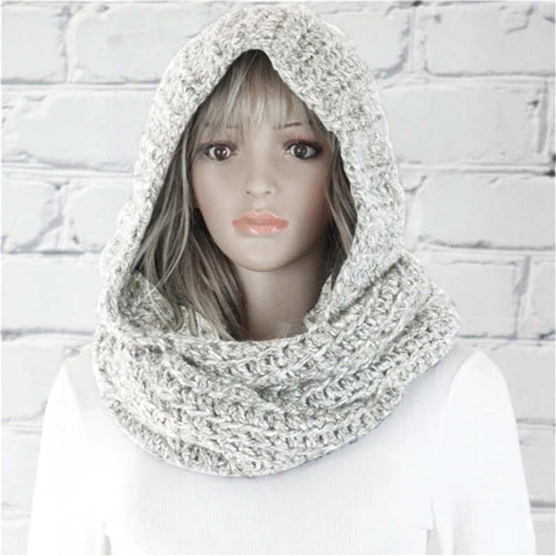 Women Scarf Winter Warm Knitted Caps Hooded Fashion Leisure Comfortable Soft Female Solid Plush Hats Scarf Clothing Accessories