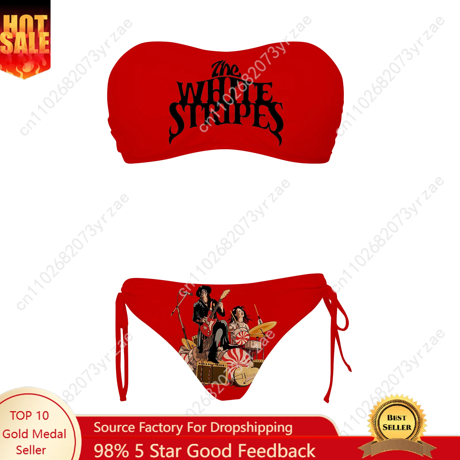 

The White Stripes Womens Drawstring Two Piece Set Bathing Suits Personalized Swimwear Pool Party Sexy Bikini Customize Swimsuit