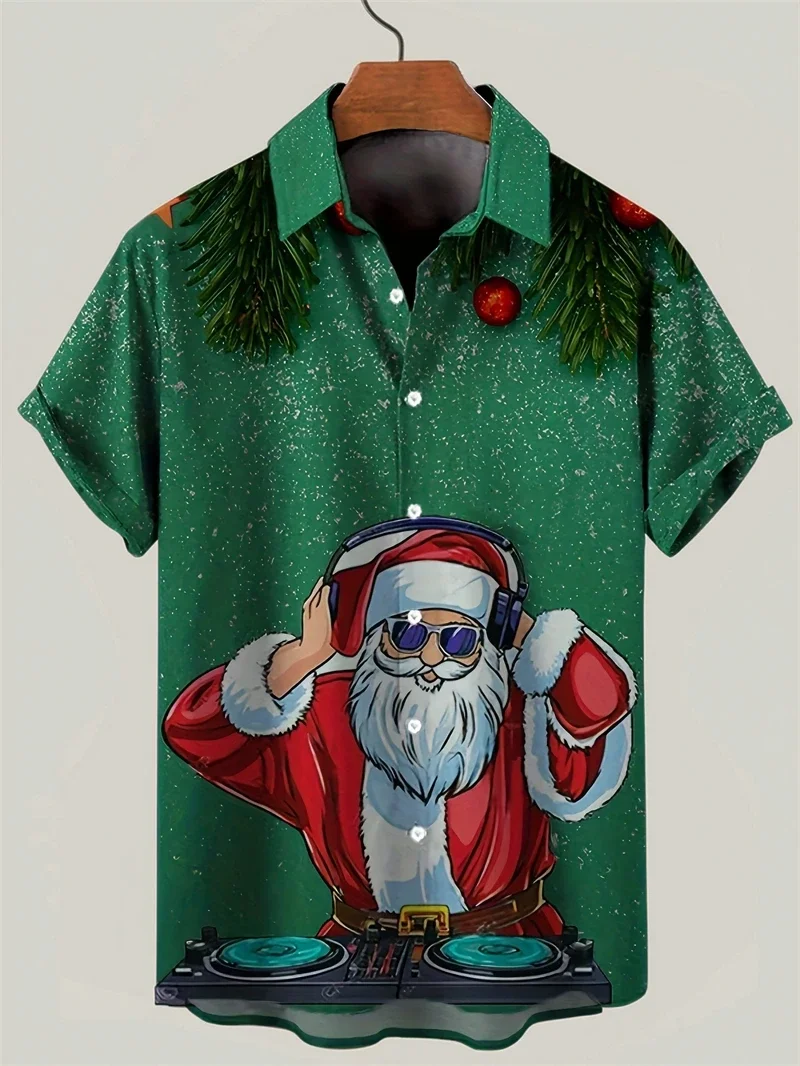 Men's Fashion Christmas Santa Claus Funny 3D Printed Men's Short Sleeve Shirt Tops Fashion Men's Clothing Tops Hawaiian Shirt