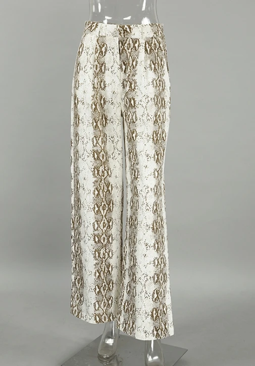 レトロなヘビ柄ルーズハイウエストストレートレッグカジュアルパンツ夏の女性のカジュアルファッションポケットストレートレッグパンツ