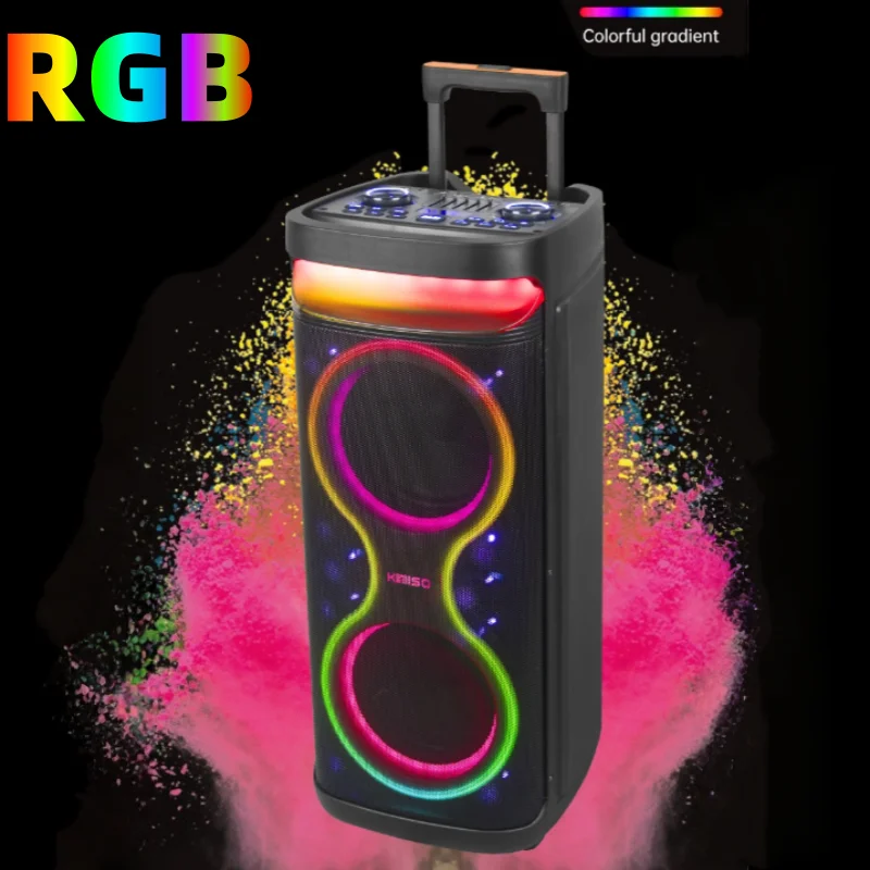 

Outdoor Bluetooth Karaoke Party Subwoofer Speaker Portable Highpower Dual 8inch Pull Rod Caixa De Som Colorful Line Dual Speaker