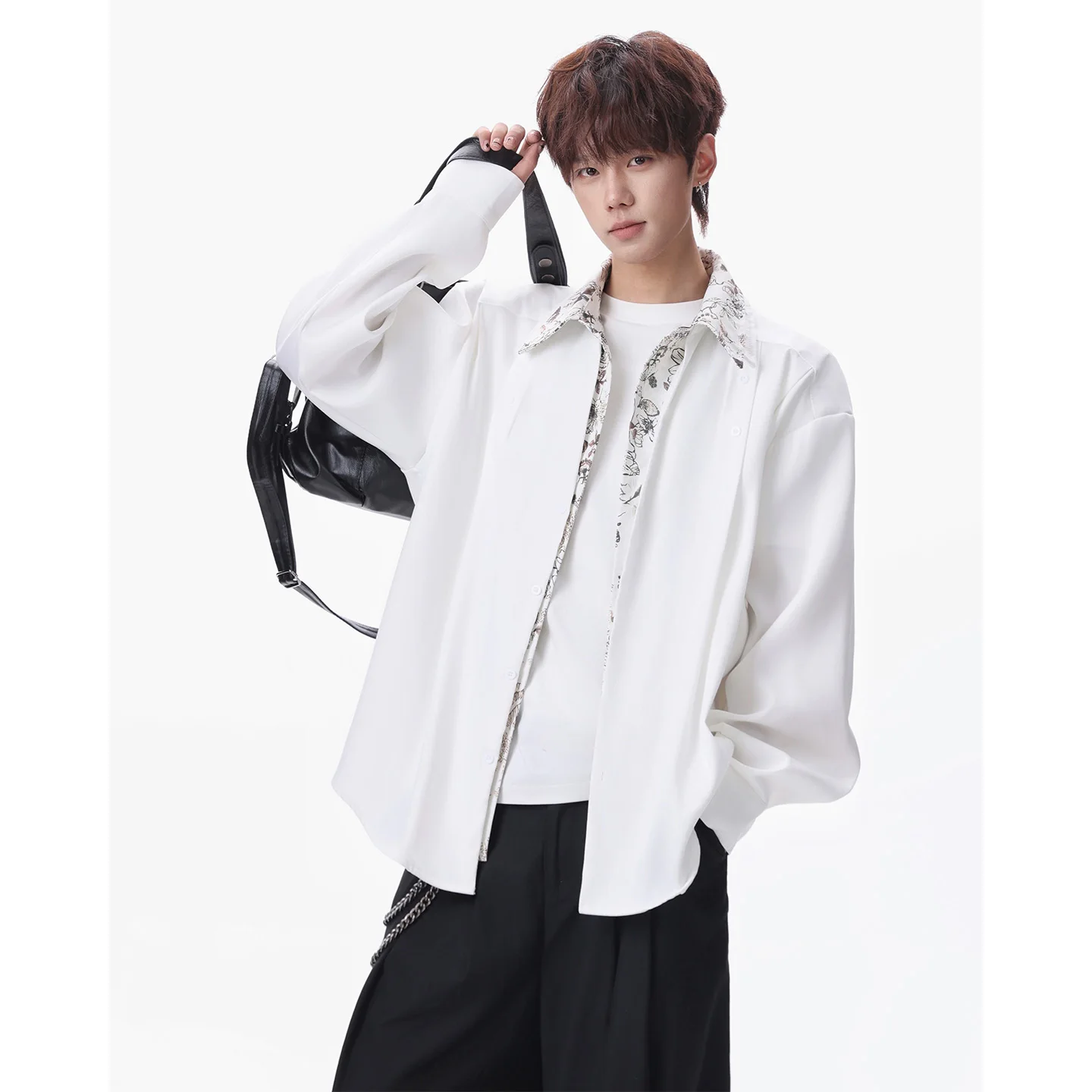 2026 Autumn Men's Trendy Casual Printed V-Neck Casual Long-Sleeved Shirt Set