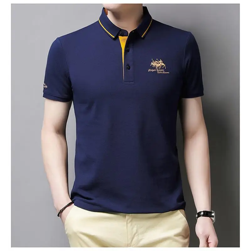 2025 Summer New Men's Embroidered Polo Collar 100% Cotton Short Sleeved Polo Shirt Fashion Solid Color Casual Top T-shirt