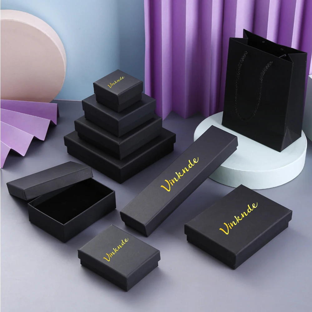 

20pcs Black Kraft Paper Box Custom Logo for Packaging Earring Rings Jewlery Case Display Storage Packing Gift Cardboard Boxes