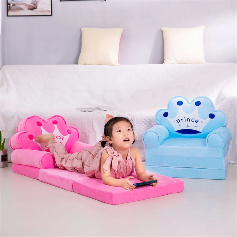 Kids Couch Cover NO Filling Cartoon Crown Baby Seat Children Chair Neat Puff Skin Toddler Children Folding Sofa Bed Cover