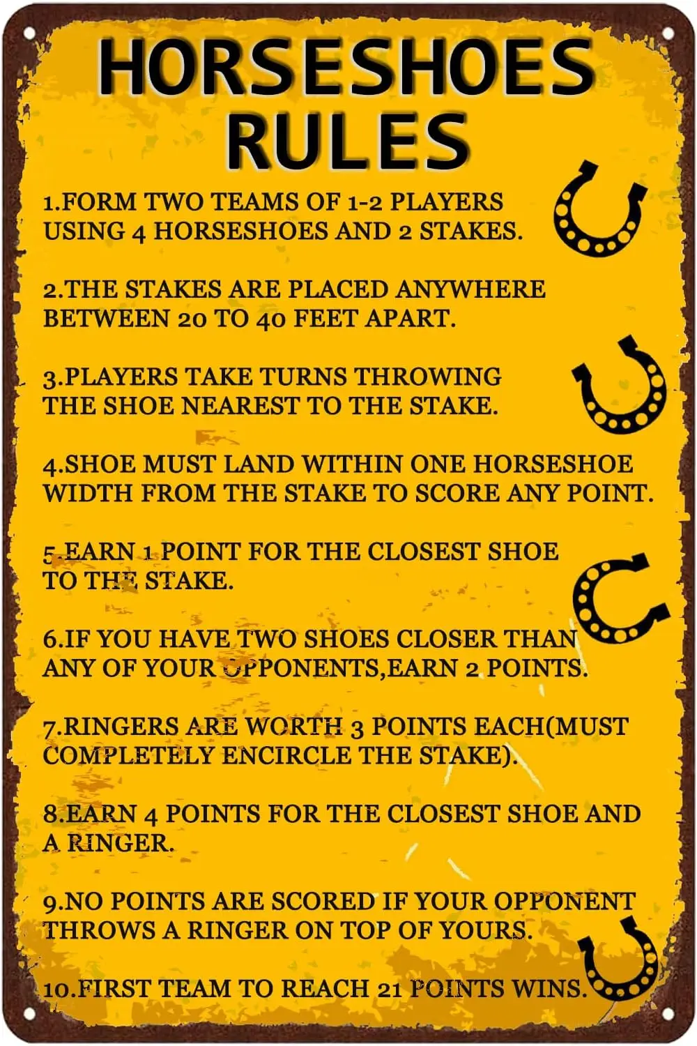 GYMSLAVE Horseshoes Rules Vintage Metal Signs Horse Retro Tin Sign,Farm Home Bathroom Kitchen Cafe Wall Art Decoration Gift sign
