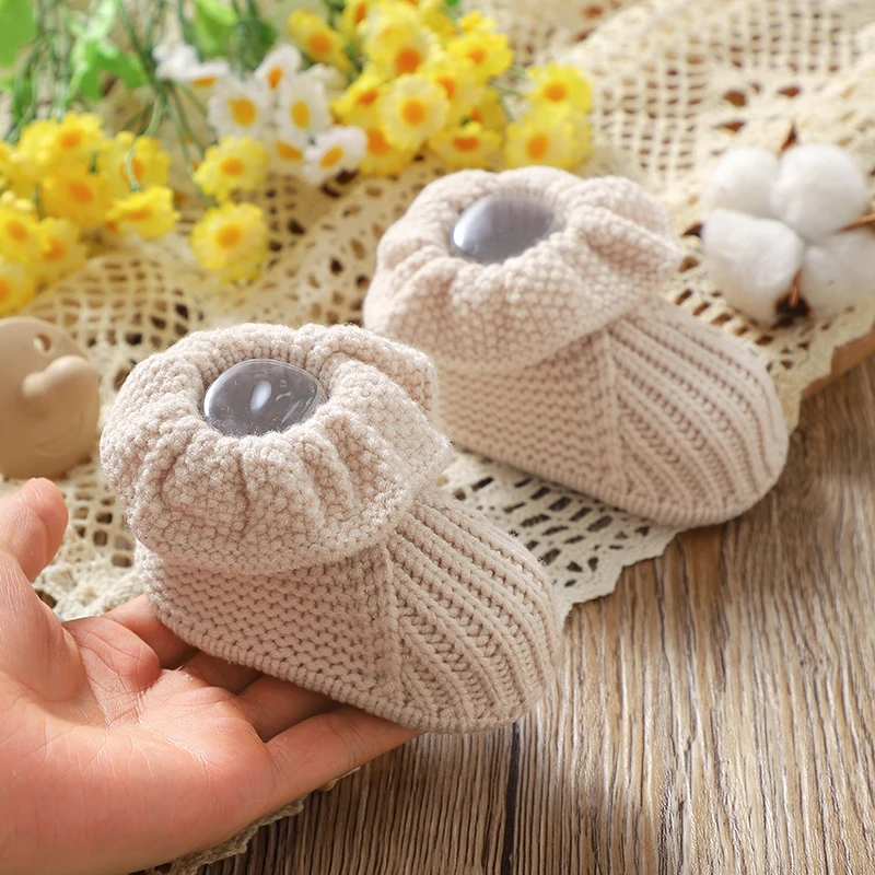 Neugeborenen Baby Schuhe Gestrickte Infant Mädchen Jungen Stiefel Mode Rüschen Slip-on Kleinkind Kind Schuhe 0-18M handgemachte Kleidung Zubehör