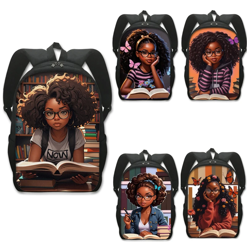 

Black Teenager Girl Reading Book Print Backpack Afro Women Rucksack School Bags for Teens Casual Shoulder Bag for Travel Bookbag