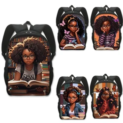 Black Teenager Girl Reading Book Print Backpack Afro Women Rucksack School Bags for Teens Casual Shoulder Bag for Travel Bookbag