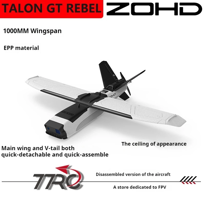 

Zohd Talon Gt Fpv Fixed Wing Carrier Aircraft Quick Disassembly 1000mm Wingspan Bepp Material Tail Push Aircraft Remote Control
