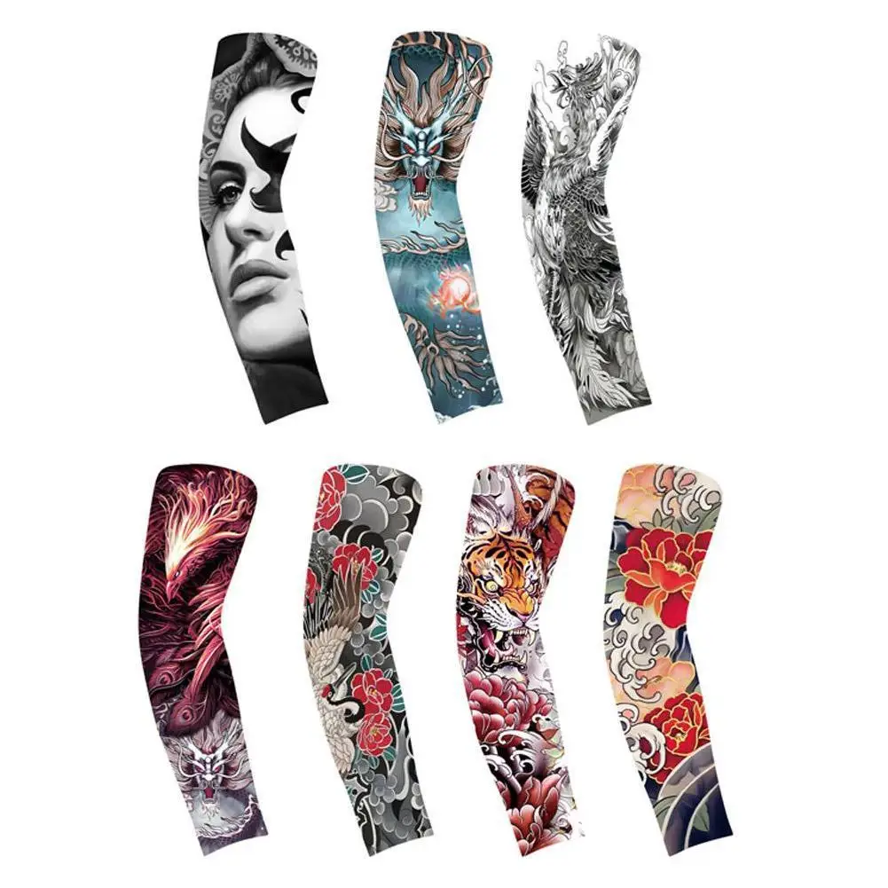 1PC Ultrasottile Raffreddamento Sve Coperture Protezione Solare Braccio Floreale Tatuaggio Design per Il Ciclismo E L'estate Sollievo dal Calore Protezione del Braccio degli uomini