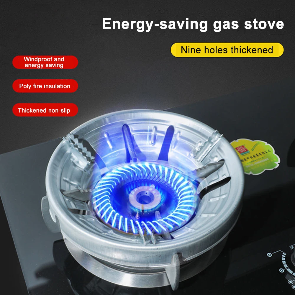 9 Holes Thickened Stainless Iron Gas Stove Ring Energy Saving Cover of Gas Stove Fire and Wind Proof Kitchen Accessories