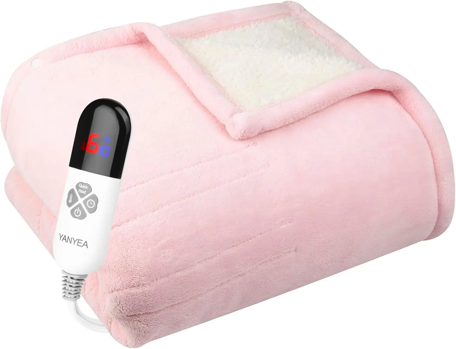 

Electric Heated Throw Blanket 50x60 Pink Sherpa Washable 6 Heat Settings Auto Off Overheat Protection