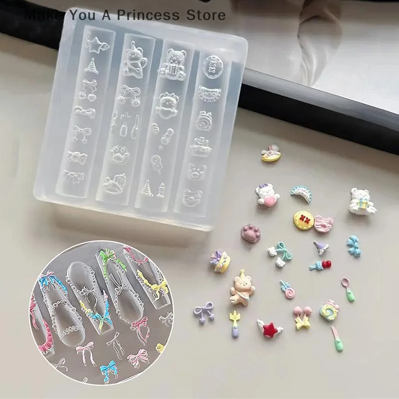 Nette Bowknot Blume 3D Acryl Nagel Carving Form Cartoon Form Nagel Dekorationen DIY Design Silikon Maniküre Form Nail art Werkzeug