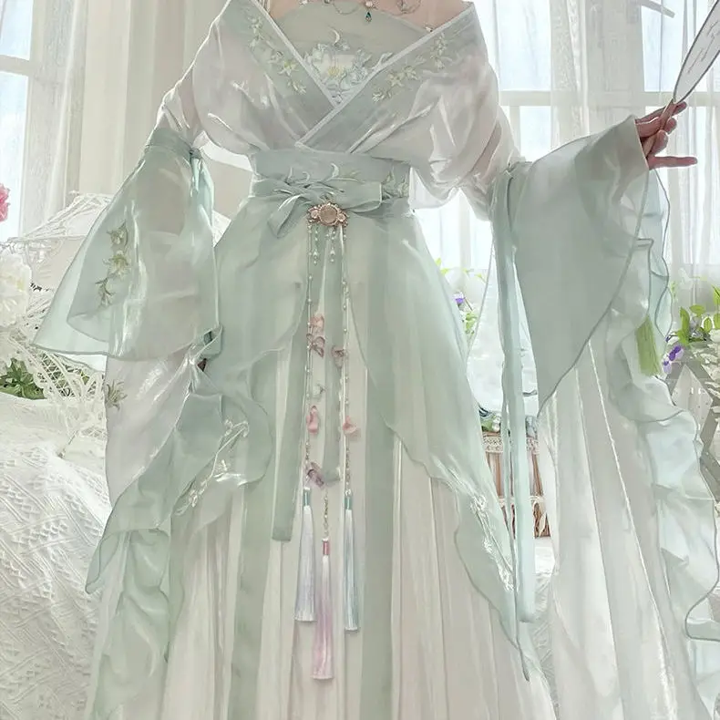 

Wei Jin Southern And Northern Dynasties HanFu Big Sleeves Ru Qi Waist Ru Skirt Summer Women's Improved Hanfu