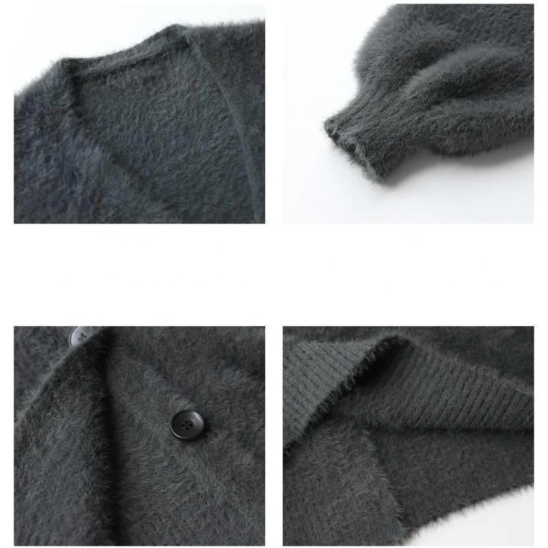 Cardigan Sweater Women V-neck Long Sleeve Top Solid Lazy Wind Soft Simple Warm Coat Vintage Single Breasted Knitwear Sweater