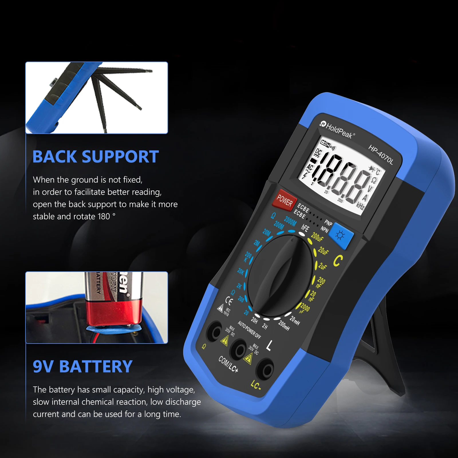 HP 4070L 3 1/2 DIGITAL LCR MULTIMETER Resistance, Capacitance, Inductance, Transistor HFE Test, Indication 1999, LCD Display