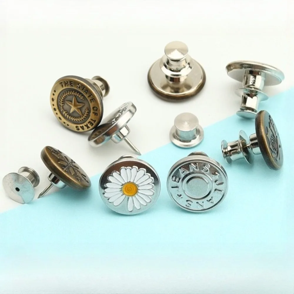 Detachable Metal Universal Waist Adjustment Buttons, No Sew Elastic Snap Buckle Design, For Jeans Waist Modification