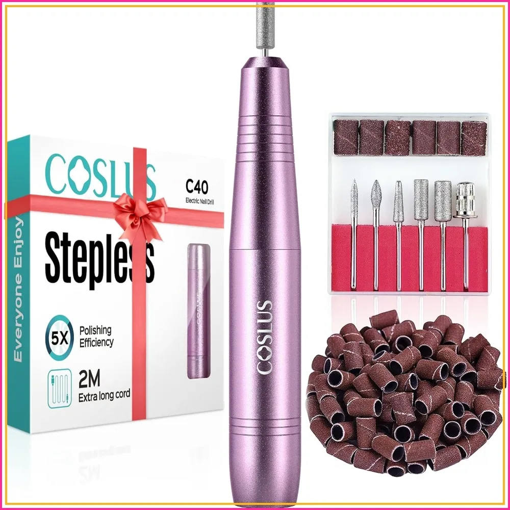 Electric Nail Drill File for Acrylic Gel Dip Powder Nails, Portable Manicure Pedicure Kit with 6 Bits & 31 Sanding Bands