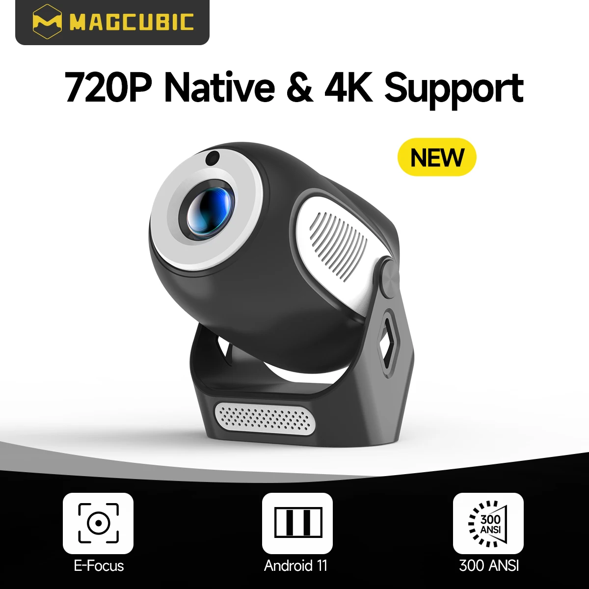 Projecteur Magcubic HY300 X 4K 720P Android 11 avec mise au point électrique 300 Ansi Wifi6 BT5.0 Projecteur portable Son HIFI Maison Extérieur