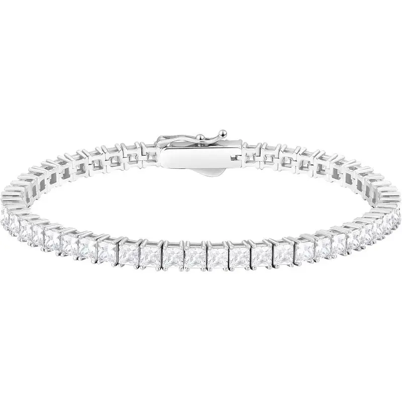 Mossanite 2/3/4mm Tennis Bracelets, S925 Sterling Silver with 14k Gold Plated,for Women Ladies Bridal Wedding Jewelry
