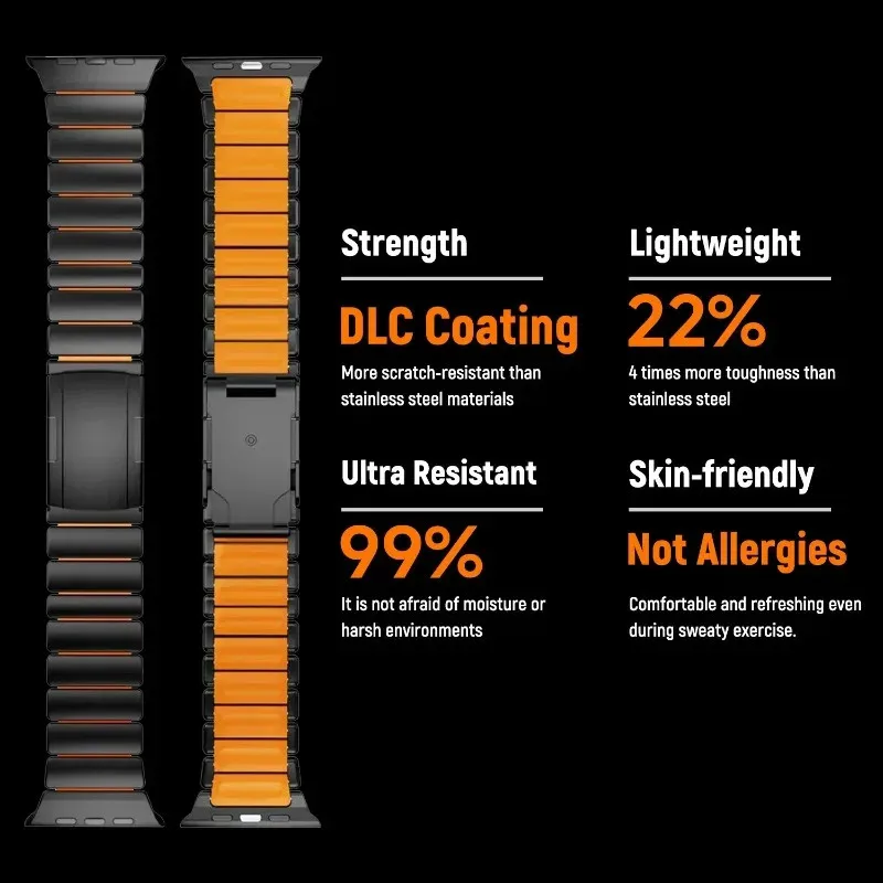 Luxury Titanium Silicone Strap for Apple Watch Ultra 3/2 49mm 46mm 45mm 44mm 42mm Bracelet for Iwatch Series 11 10 9 8 7 6 SE3
