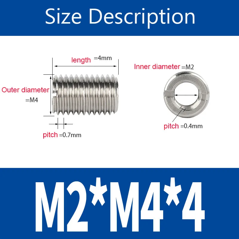 304 A2 Stainless Steel Slotted Inside Outside Thread Adapter Screw M2-12 Wire Thread Insert Sleeve Conversion Nut Coupler Convey