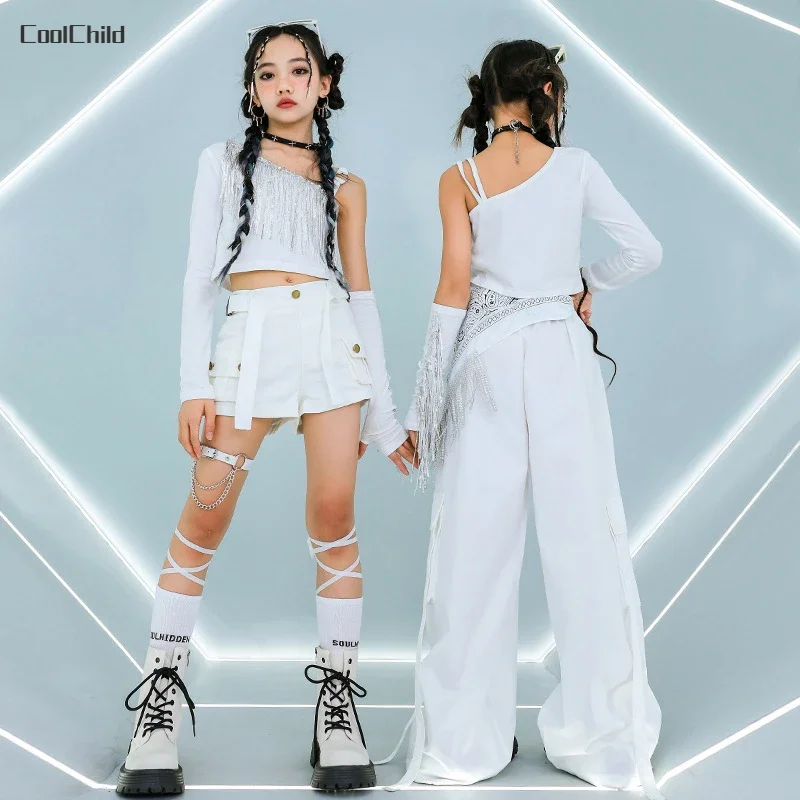 Hip Hop Girls K-pop Elegant Crop Top Shorts Street Dance Cargo Pants Kids Streetwear Child Jazz Costumes Girl Group Clothes Sets