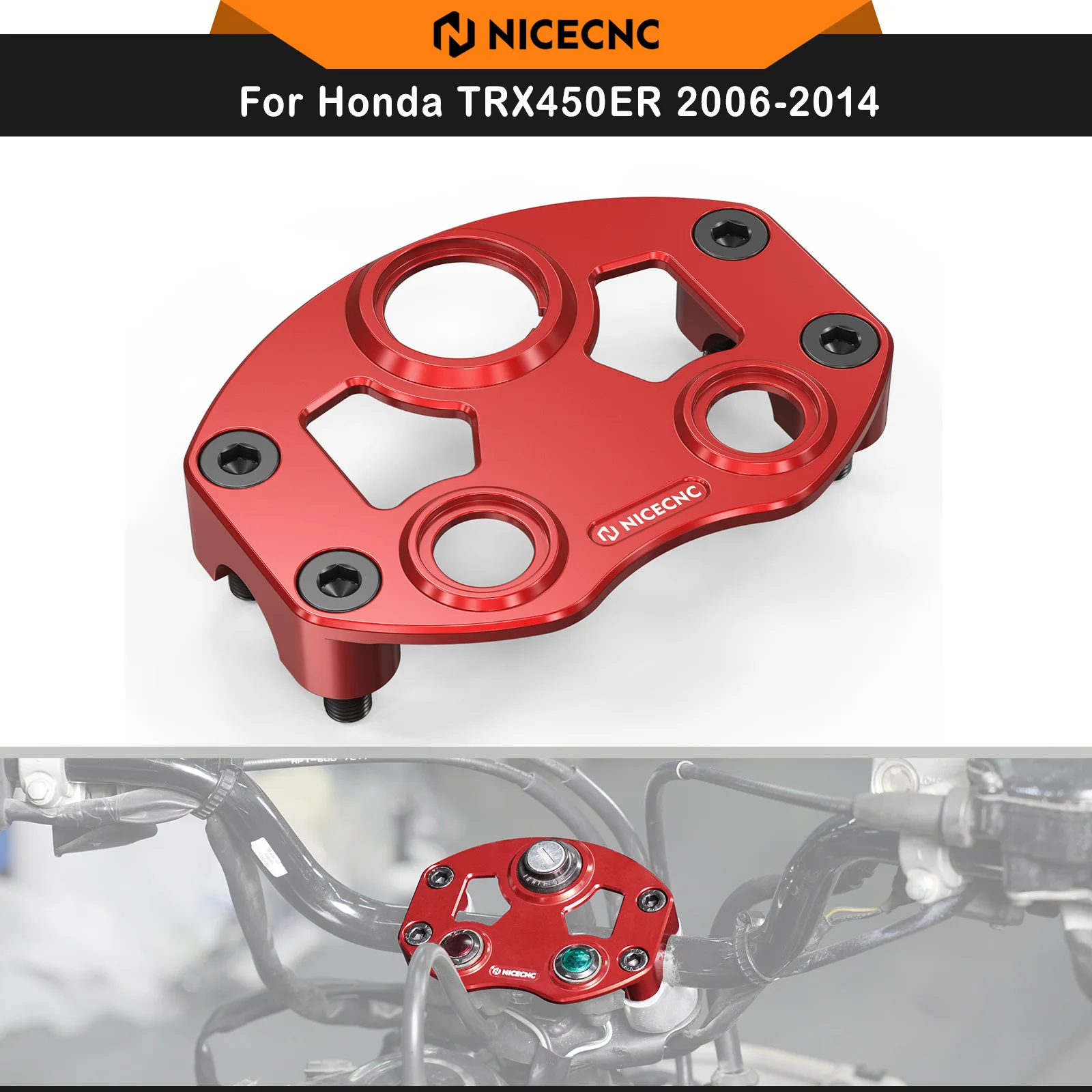 NICECNC For Honda TRX450ER 2006-2014 ATV Upper Handlebar Clamp Mount Key Switch Dash Panel Aluminum 53131-HB6-000