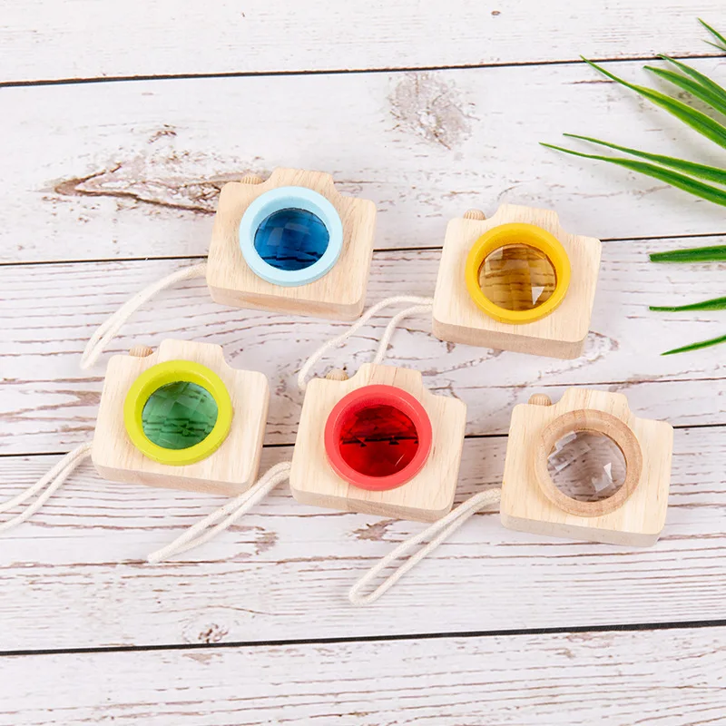 

INS Style Baby Mini Hanging Wooden Camera Photography Toys Kaleidoscope Polygonal Prism Montessori Toy For Kids Children Gift