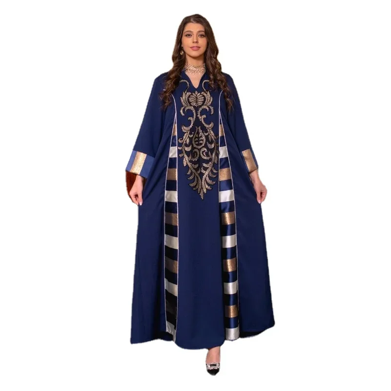 Marrocan Caftan Dress Dubai Clothing Luxury Saudi Arabia Turkish Navy Blue Burgundy Dress Women Elegant Party Embroidered Abaya